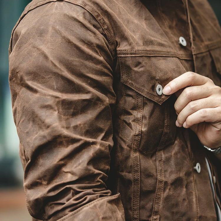Maden Amekaji Retro Male Oil Waxed Jacket Canvas Cotton Khaki Military Uniform Light Casual Work Safari Style Coats Man Clothing