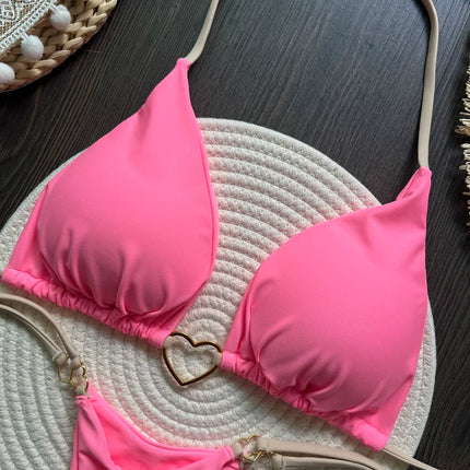 Costume da bagno bikini sexy da donna a tinta unita, due pezzi, rosso platinumshop