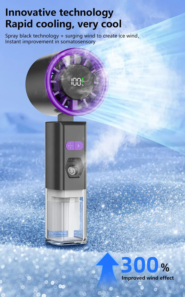 Ventilatore Portatile a Spruzzo con Vento Forte e Nebulizzatore d'Acqua, Ventilatore Portatile Silenzioso con Nebulizzazione, Ventilatore Pieghevole Ricaricabile USB di Piccole Dimensioni