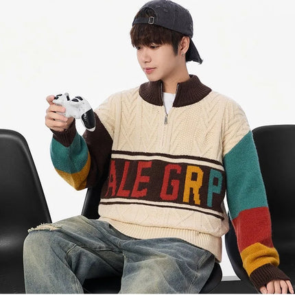 Autumn/winter Fashion Trend Retro Sports Thickened Warm Knitted Sweater Men's Loose Comfortable Large Size High Quality Sweater