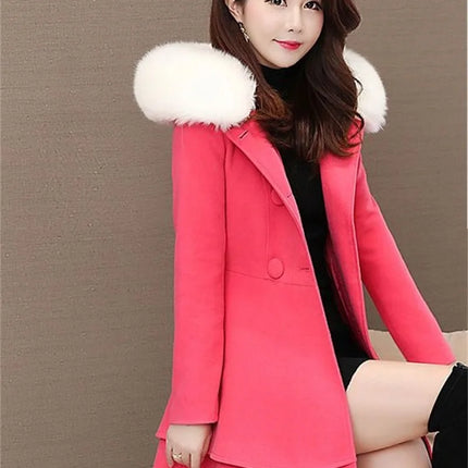 2023 New Winter Women's Woolen Blend Coat A-Line Double-Breasted Jackets Female Fur Collar Office Lady Wool Outwear
