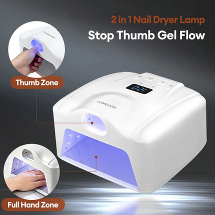2 IN 1 UV LED Nail Dryer Auto Sensor 78 LEDs Dual Port Fast Curing Nail Light for Single Finger Toe Full Hand Manicure Pedicure