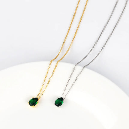 Emerald Crystal Zircon Waterdrop Charm Pendant Necklace for Women Charms Fashion Green Rhinestone Female Vintage Jewelry PlatiNum