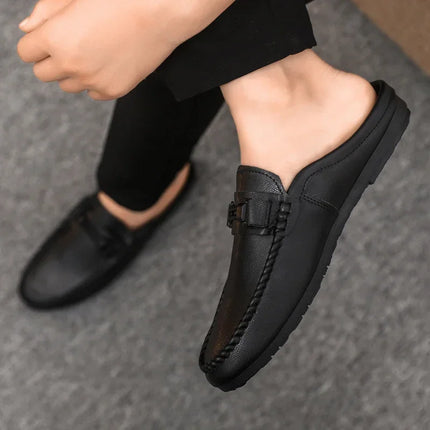 Mezze pantofole da uomo in pelle Scarpe casual da uomo traspiranti estive Scarpe da guida pigre slip-on Comode mocassini da passeggio Mocassini