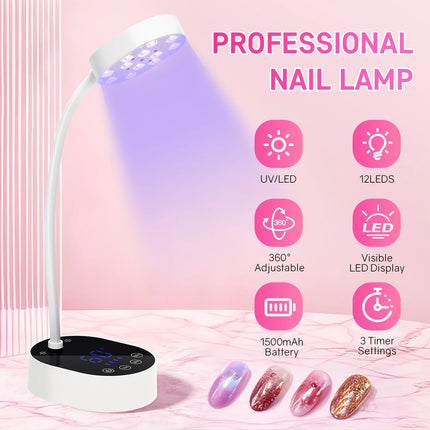 12 LEDS Nail Lamp Rechargeable 36W Nail Dryer with 3 Timer Settings Professional UV Light with LCD Touch Screen