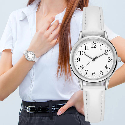 Orologio al quarzo da donna alla moda per il tempo libero, numeri arabi facili da leggere, quadrante semplice, cinturino in pelle PU, colore caramella platinumshop