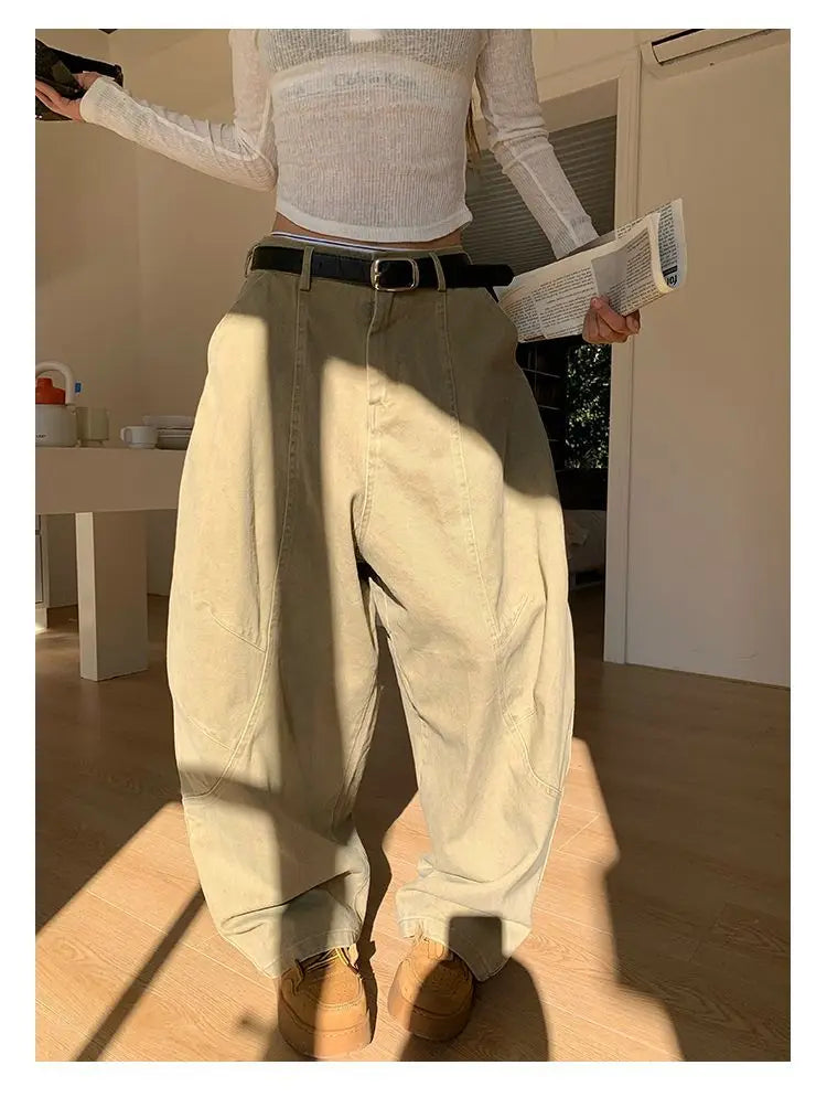 HOUZHOU Y2K Vintage Wash Donna Cargo Jeans Harajuku Scimitar Gamba larga Pantaloni in denim retrò americani Pantaloni larghi Gyaru Streetwear