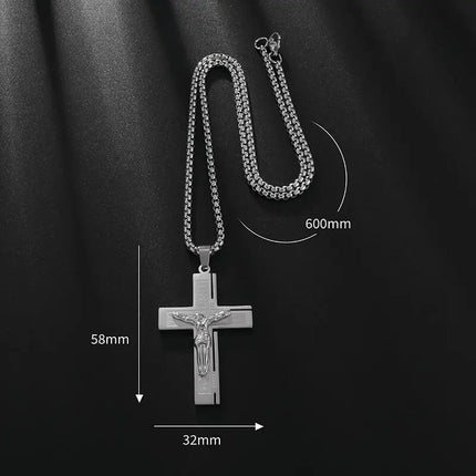Vintage Christian Ice Crystal Jesus Head Pendant Necklace for Men and Women Cross Catholic Amulet Jewelry PlatiNum