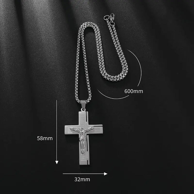 Vintage Christian Ice Crystal Jesus Head Pendant Necklace for Men and Women Cross Catholic Amulet Jewelry PlatiNum