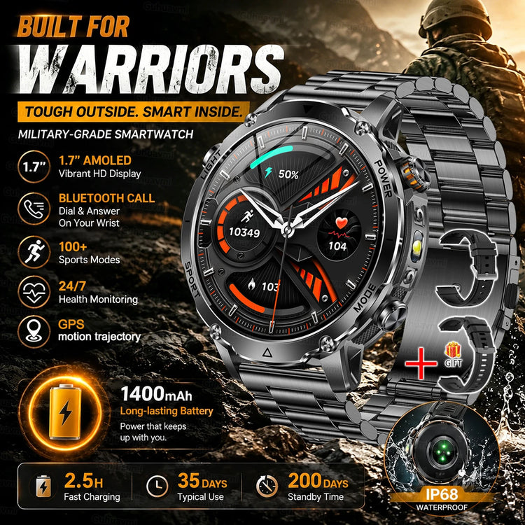 Military Grade Sapphire Smart Watch HeartRate SO2 BT5.3 Call Custom dial Smartwatch for Men Breathable Band Sports watch 1400mAh