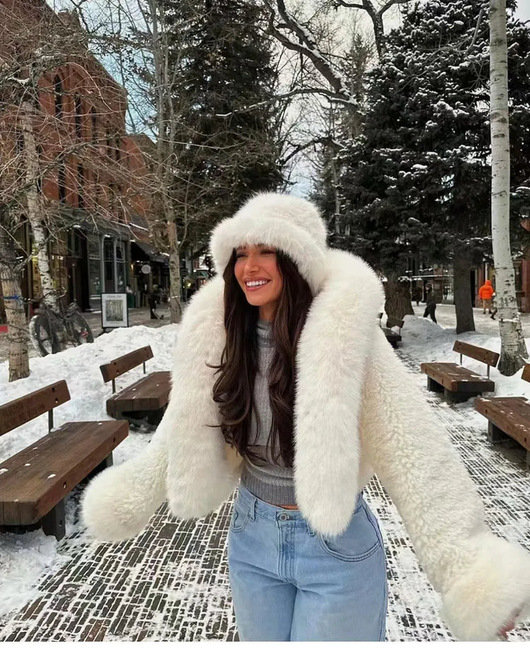 ZADORIN High Quality Faux Fur Coats Hooded Cropped White Black Faux Fur Coat Woman Clothing Fluffy Fur Jacket Winter Outerwears