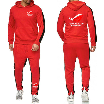 ROG Republic Of Gamers 2024 Men's New Printing Hooded Hoodie Tracksuits + Sweatpant Casual Solid Color Comfortable Suits PlatiNum