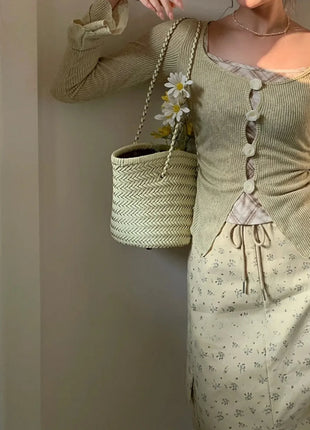 Borsa a secchiello intrecciata a mano 2026 in vera pelle, borsa a tracolla vintage da donna per uso quotidiano, pendolarismo e vacanze