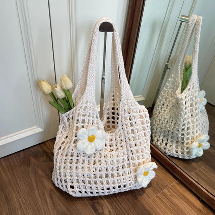 Women's Large Capacity Knitted Tote Bag Fashionable Summer Beach Bag Lightweight Casual Chic Hobo Top Handle Shoulder Bag