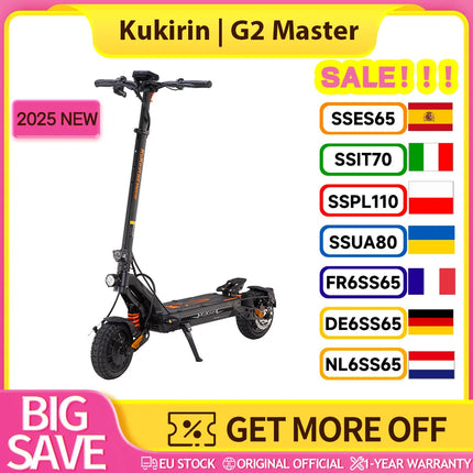 Scooter elettrico KuKirin G2 Master (versione 2025, motore 1000 W*2, batteria 52 V 20,8 Ah, pneumatici da 10 pollici, velocità massima 60 km/h, portata 70 km