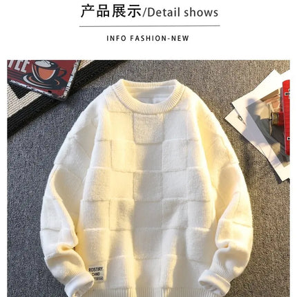 Warm Knit Sweater Autumn Winter Brand Clothing Mens Women Knitting Sweater Loose Fashion Plaid Male Long Sleeve Knitted Pullover