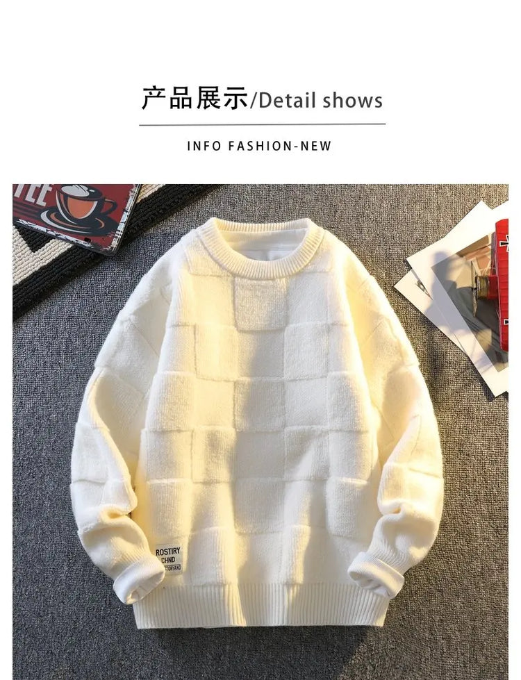 Warm Knit Sweater Autumn Winter Brand Clothing Mens Women Knitting Sweater Loose Fashion Plaid Male Long Sleeve Knitted Pullover