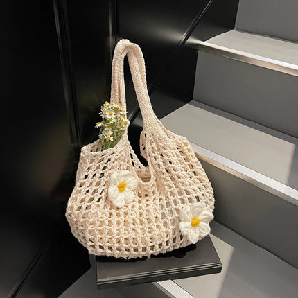 Women's Large Capacity Knitted Tote Bag Fashionable Summer Beach Bag Lightweight Casual Chic Hobo Top Handle Shoulder Bag