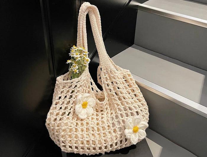 Women's Large Capacity Knitted Tote Bag Fashionable Summer Beach Bag Lightweight Casual Chic Hobo Top Handle Shoulder Bag