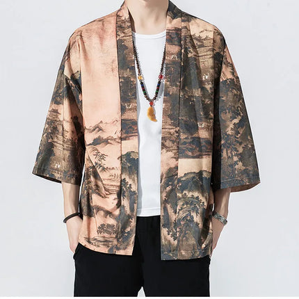 Camicie Sottili da Uomo con Stampa Tradizionale, Abbigliamento Asiatico, Kimono Giapponese, Camicie Yukata da Uomo, Top Larghi da Donna Stile Harajuku, Cappotto Taglie Forti fino alla 5XL