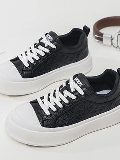 Men's Thick Sole Platform Sneakers, Retro Embossed Leather Casual Shoes, Height Increasing Lace-up Skate Shoes Fashion