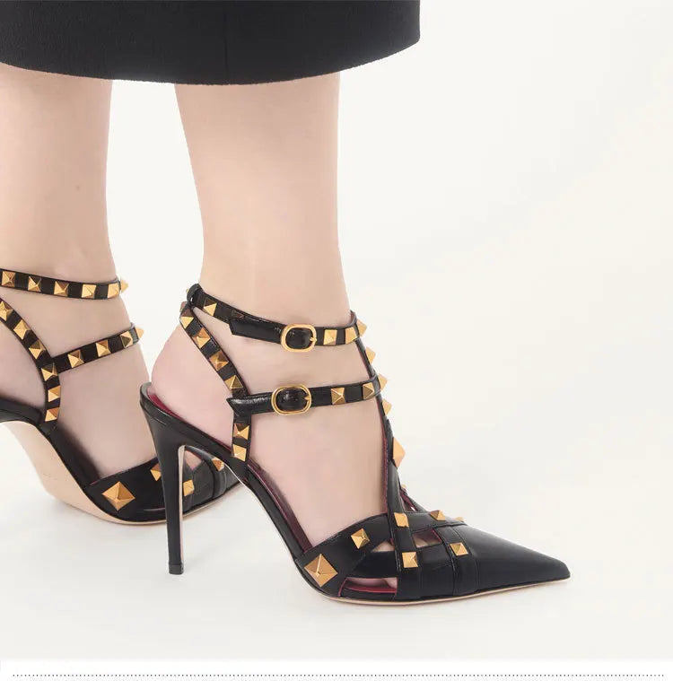 Nuovi Sandali con Tacco Alto e Borchie Primavera/Estate 2026, Sandali a Punta con Tacco Sottile, Scarpe Singole con Borchie platinumshop