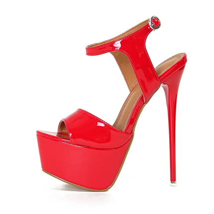 Hlieny 2026 Sexy Summer Style 16cm High Heel Buckle Strap Sandals Women Peep Toe Nightclub Party Stripper Shoes Plus Size 45 46