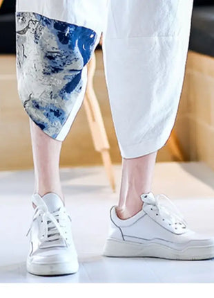 Pantaloni Kimono giapponesi da uomo in cotone traspirante Samurai Abbigliamento Pantaloni da uomo Stampa allentata Pantaloncini Harem retrò Pantaloni Hip Hop Harajuku