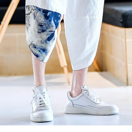 Pantaloni Kimono giapponesi da uomo in cotone traspirante Samurai Abbigliamento Pantaloni da uomo Stampa allentata Pantaloncini Harem retrò Pantaloni Hip Hop Harajuku