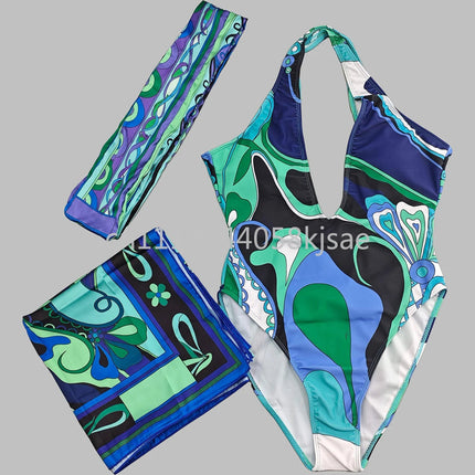 Costumi da bagno di lusso da donna con sciarpa nera e logo firmato, set bikini con fascia per capelli firmata da designer, abbigliamento da spiaggia platinumshop