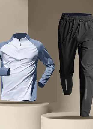 Quick Dry Male Clothes Tracksuit T-shirt Sets Spring Autumn Men Half Zipper Long Sleeve Breathable Sports Training Pants Suit PlatiNum