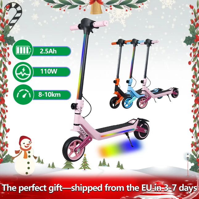 Monopattino elettrico per bambini, doppia sospensione, luci arcobaleno colorate e schermo LED, autonomia di 12 km, un regalo ideale per ragazzi e ragazze dai 6 anni in su.