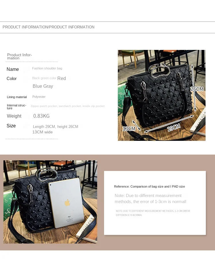 2025 new Genuine Leather Women's Handbags Fashion Soft Lady Tote Bag Shoulder Messenger Bag Large Capacity Portable Rivet Bags