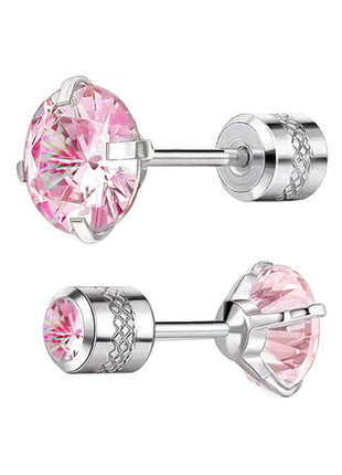 1 paio di orecchini a bottone con zirconi cubici in titanio puro con retro piatto 5A, adatti per donne e uomini, regalo di gioielli per orecchie sensibili platinumshop