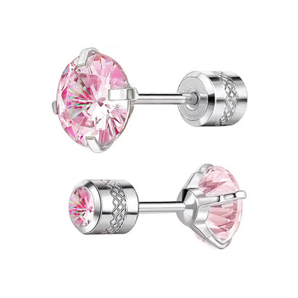 1 paio di orecchini a bottone con zirconi cubici in titanio puro con retro piatto 5A, adatti per donne e uomini, regalo di gioielli per orecchie sensibili platinumshop