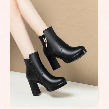 CINESSD Women's Boots Warm Wool Booties High Heel Ankle  2023 New Winter Boots