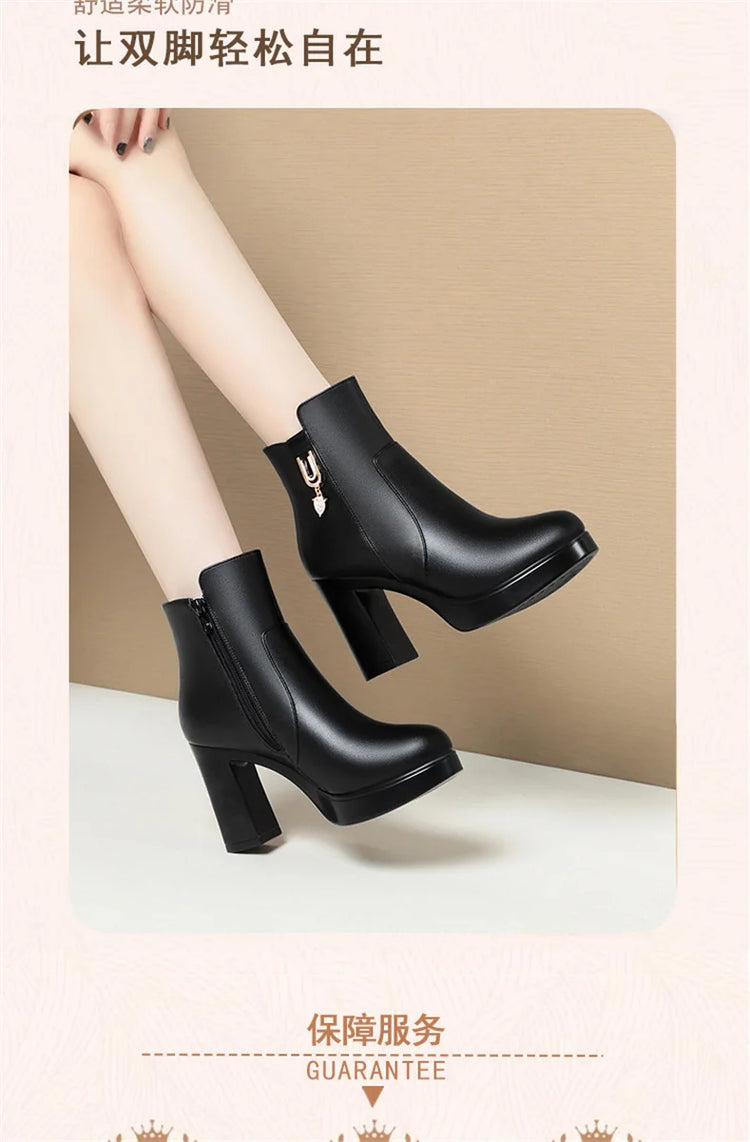 CINESSD Women's Boots Warm Wool Booties High Heel Ankle  2023 New Winter Boots