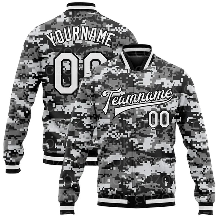 Custom Skull 3D Printed Baseball Button Jacket Bomber Full-Snap Varsity Letterman Jacket