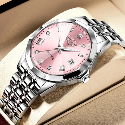 LIGE Orologio al Quarzo di Lusso per Donna, Elegante Bracciale Luminoso e Impermeabile, Regalo Ideale platinumshop