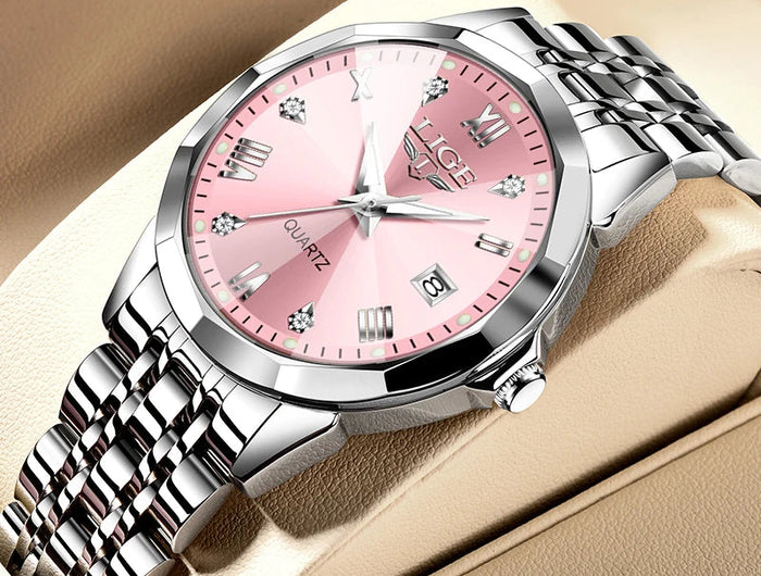 LIGE Orologio al Quarzo di Lusso per Donna, Elegante Bracciale Luminoso e Impermeabile, Regalo Ideale platinumshop