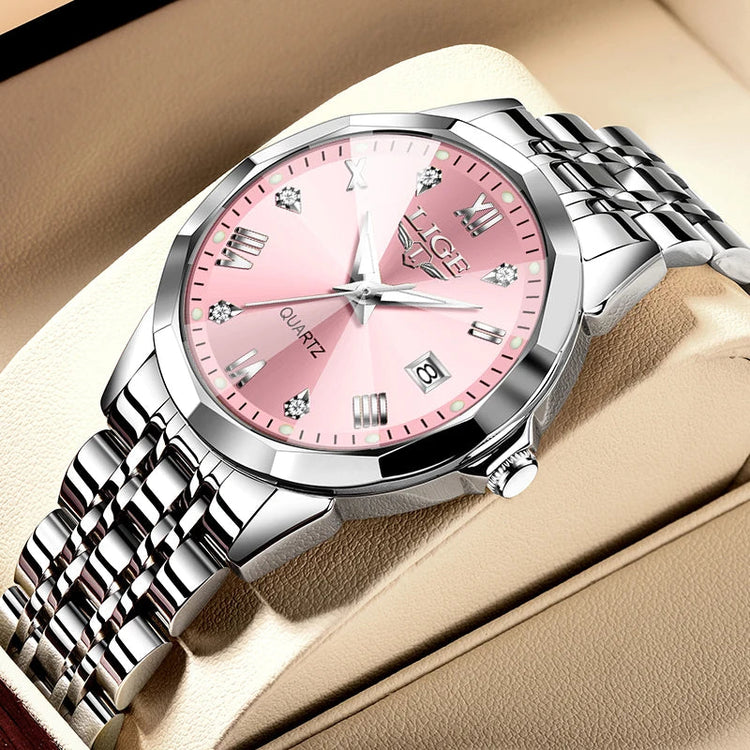 LIGE Orologio al Quarzo di Lusso per Donna, Elegante Bracciale Luminoso e Impermeabile, Regalo Ideale platinumshop
