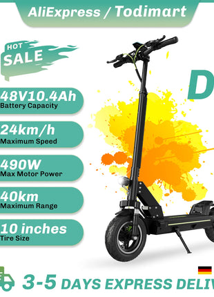 Monopattino elettrico TODIMART D5 D6 D6PRO 48V 18.2Ah 490W Max, velocità 24 km/h, autonomia 40-60 km, sospensioni a molla, connessione APP, monopattino elettrico fuoristrada per adulti