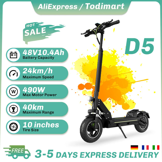 Monopattino elettrico TODIMART D5 D6 D6PRO 48V 18.2Ah 490W Max, velocità 24 km/h, autonomia 40-60 km, sospensioni a molla, connessione APP, monopattino elettrico fuoristrada per adulti