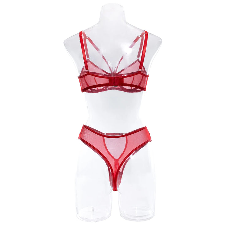 Sexy Black Mesh Lingerie Two Piece Sets Ultrathin See-through Hollow Out Bras And Panties Underwear Suit Erotic Intimate Suits