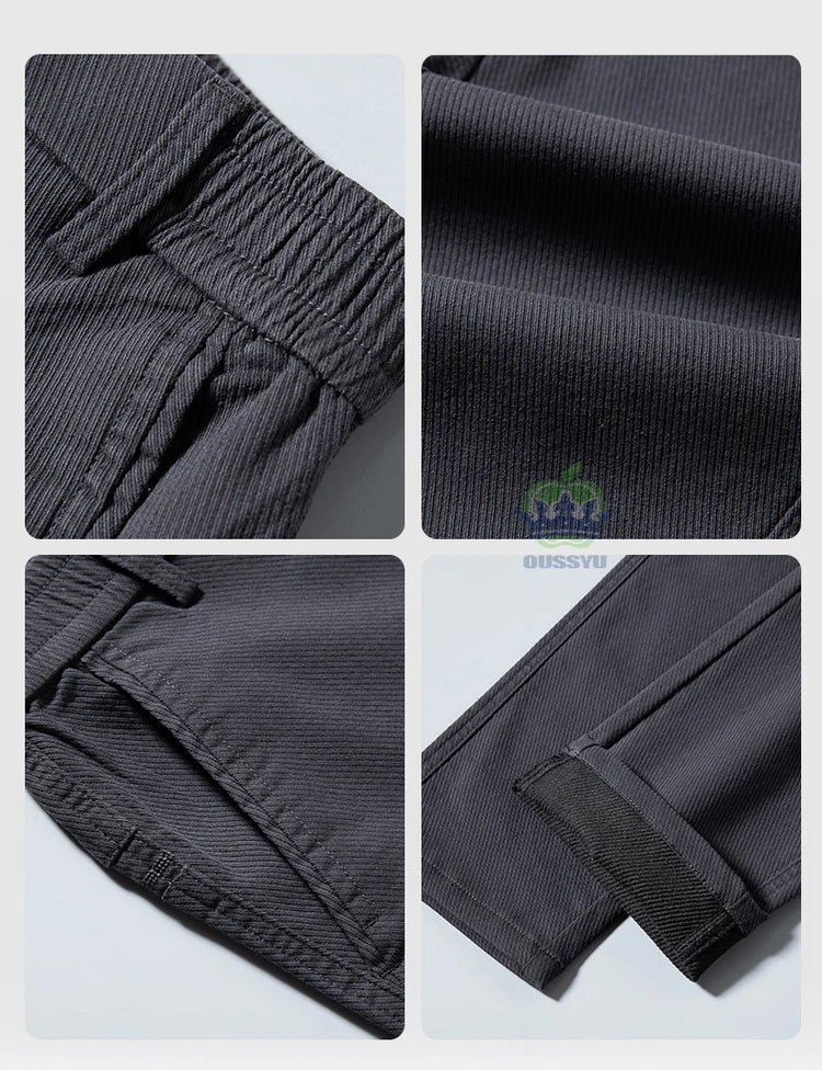 Autumn Winter Cotton Fabric Stretch Casual Pants Men Slim Fit Grey Black Korea Work Classic Brown Cargo Trousers Male 28-38