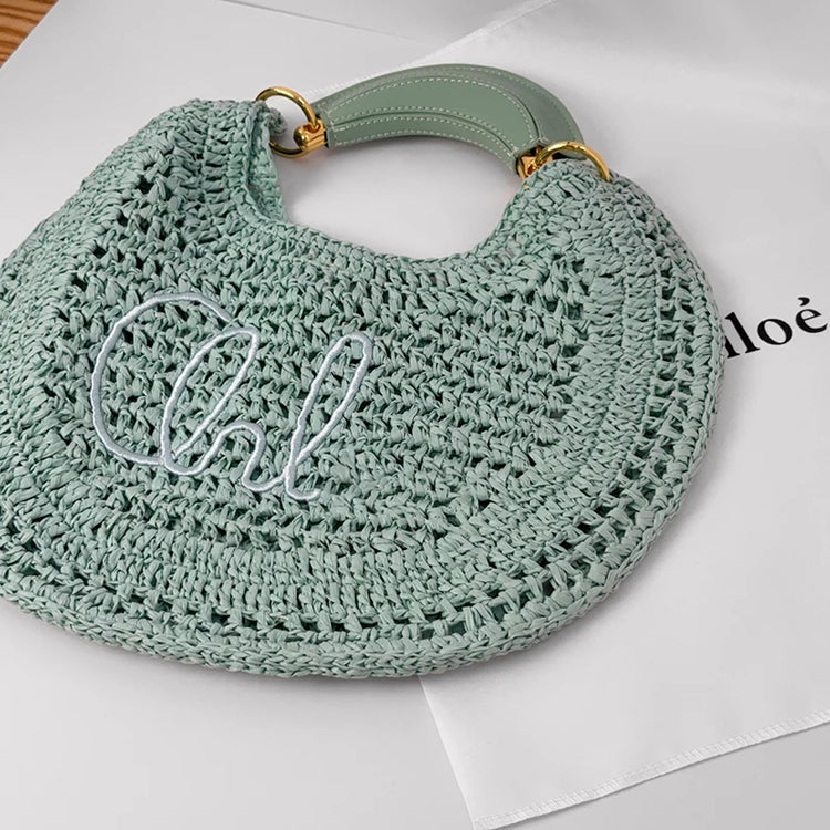 Borsa a Tracolla in Paglia di Rafia con Patchwork in Pelle, Versatile Borsa da Spiaggia per Donne, Ideale per Vacanze e Viaggi