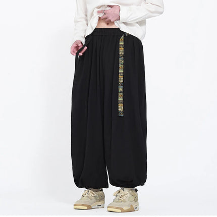 Pantaloni Uomo Oversize Casual Comodi a Gamba Larga, Costume Giapponese con Stampa Ukiyo-e, Pantaloni Trendy con Cintura, Taglie Grandi fino a 5XL