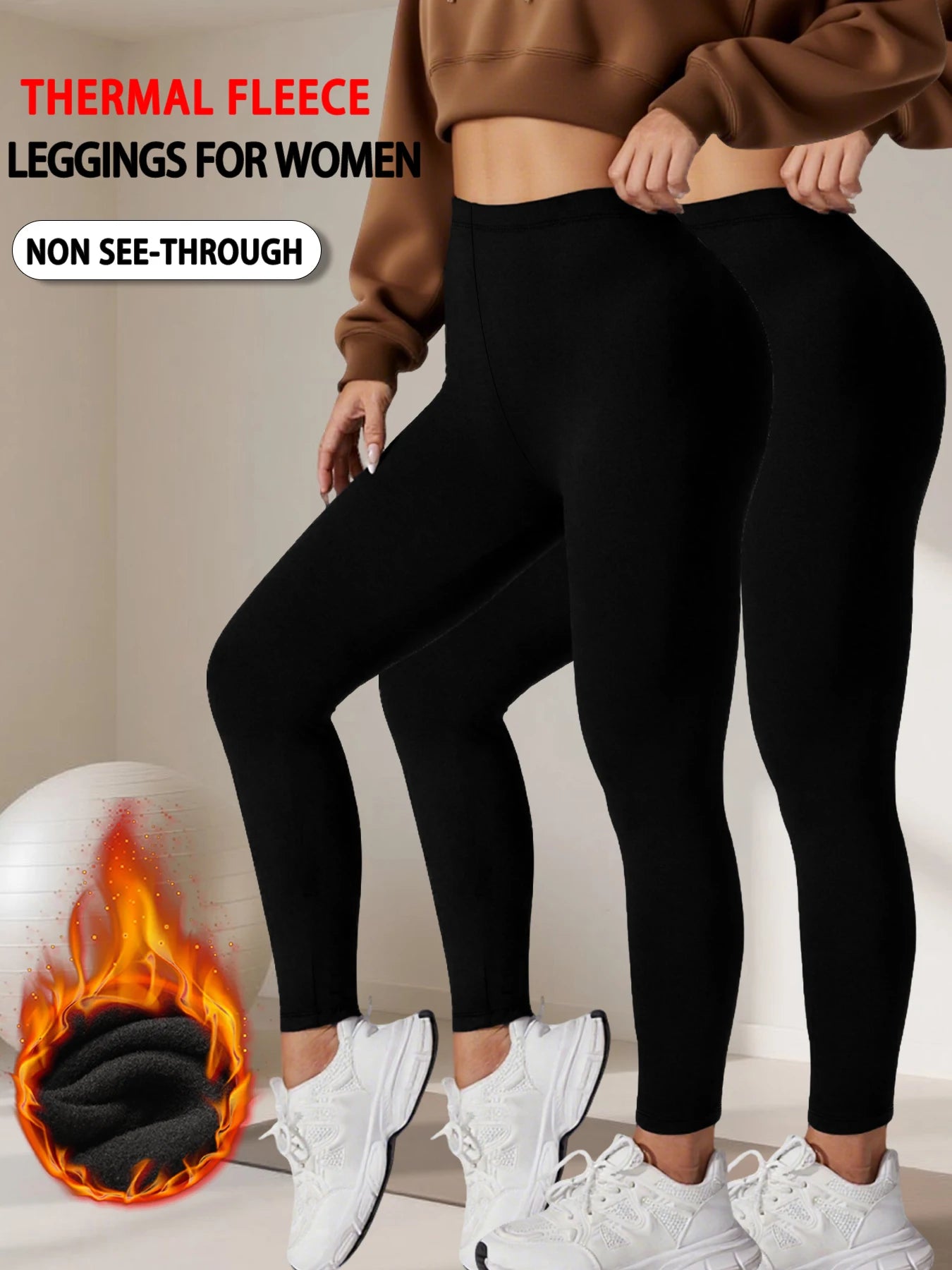 2 pcak Thermal running leggings with fleece interior for women Low Rise design provides warmth and comfort for winter workouts