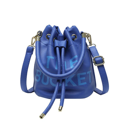 Spring New Fashion Letter PU Leather Bucket Bag Women Simple City Style Shoulder Handbag Trendy Crossbody Satchel Handbag PlatiNum