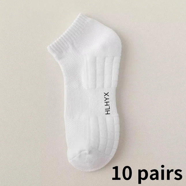 10 paires de chaussettes HLHYX pour homme en coton déodorant, à fond en éponge, mi-mollet, blanches, épaissies, pour le sport et le basket-ball